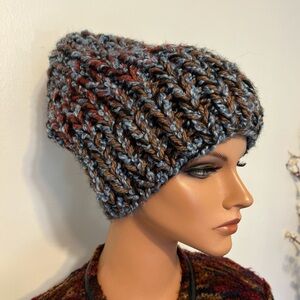 Chunky  crochet Blue and Brown Hat